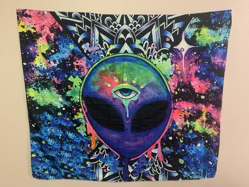 ALIEN TRIPPY TAPESTRY Blacklight Hippie Wall Hanging Psychedelic Decor 49” X 57”