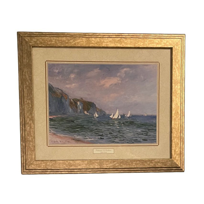 Vintage Coastal Seascape Framed Wall Art Nautical Sailboat Beach House Decor