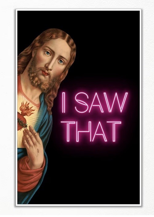 Jesus Neon Sign Style I Saw That 12.5×16.5” Canvas Wall Art Poster Religious