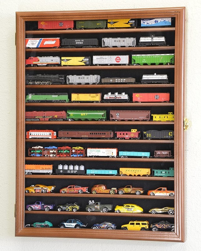 Train Display Case N Scale Walnut 12 Shelves Railroad Car Rack Model USA Cabinet gallery