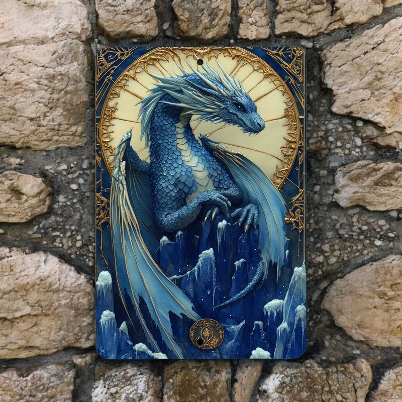 Dragon Fantasy Metal Sign – Blue Celestial Wall Art, 8×12 Aluminum Decor