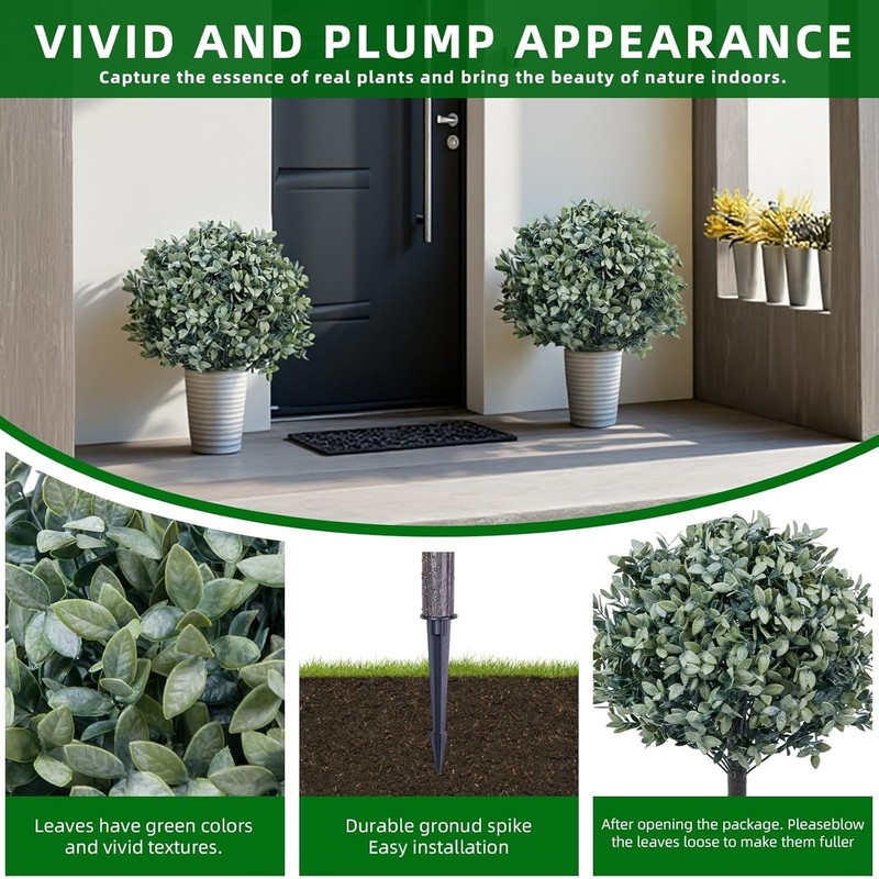 2Pcs Artificial Boxwood Topiary Ball Trees 65cm with Ground Spike Indoor Outdoor gallery