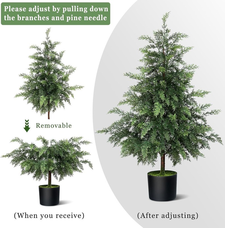3FT Soft Textured Cedar Topiary Trees for Front Porch Decor, Artificial Shrubs gallery