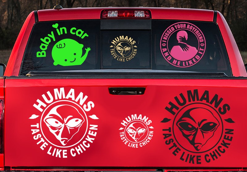 Aliens Humans Taste Like Chicken UFO Roswell Space area 51 sticker decal gallery