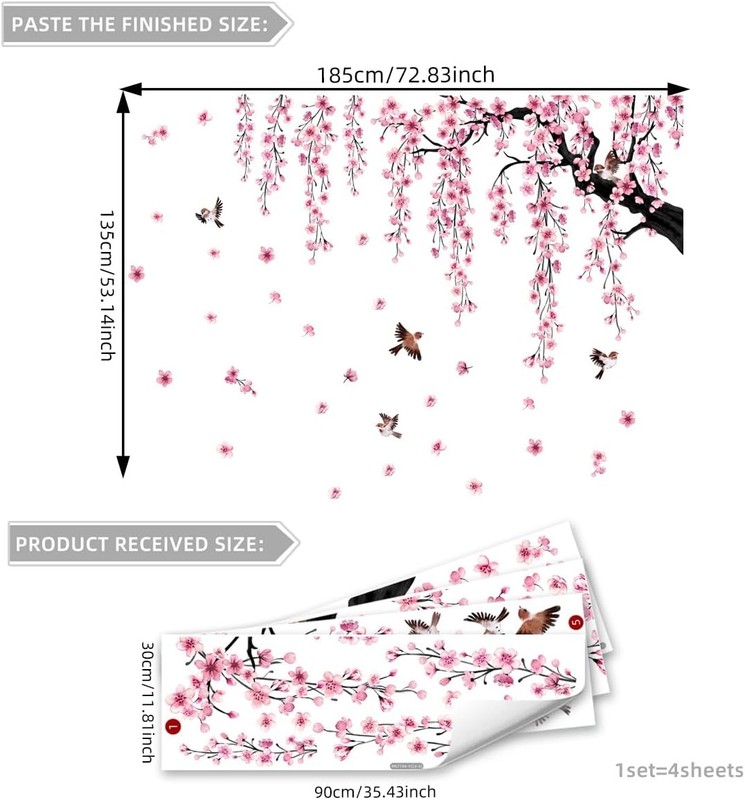 Large Cherry Blossom Tree Wall Decals Peel and Stick Pink Floral Wall Art gallery