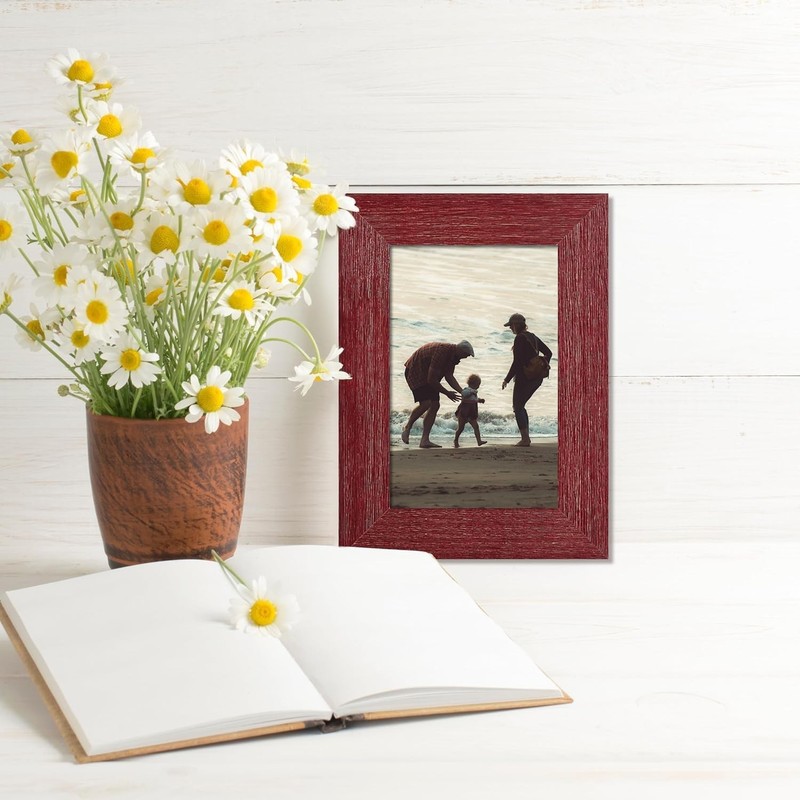 4x6 Picture Frame, Handmade Wood Rustic Red Photo Frame, High Definition Semi... gallery