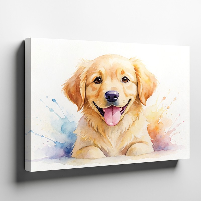 Golden Retriever Dog Canvas Wall Art Watercolor Painting Puppy Animal Print