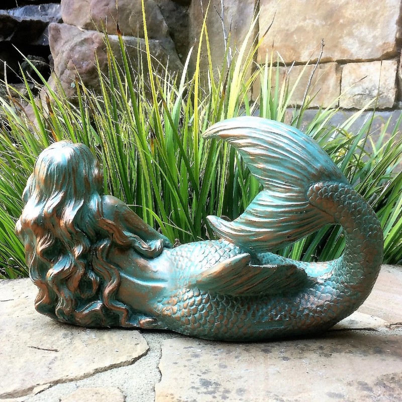 Mermaid Statue Laying Down Lady Nautical Beach Decor Bronze Patina Patio Gift 12 gallery