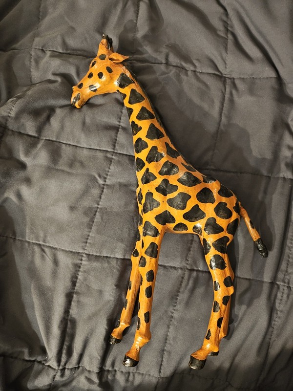 Handmade @17.5 ” Tall Standing Leather Giraffe Art Figurine Hand Painted