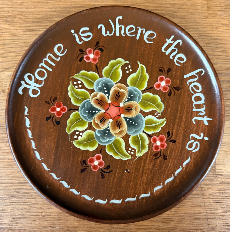 Vintage Handcrafted Wood Wall Plaque Rosemaling HOME IS WHERE THE HEART IS 8″