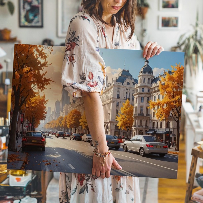 Autumn Motion Boulevard Canvas Cinematic City Street Scene Art Wall Art gallery