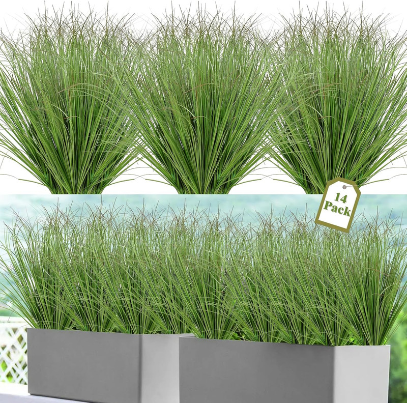 14 Bundles Artificial Onion Grass Plants Outdoor 20 Inch Fake Shrubs Artificial