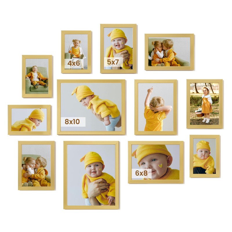 Gold Collage Picture Frames Set of 12,Two 8×10,Two 6×8,Four 5×7,Four 4×6 Phot…