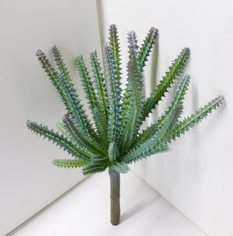 Set of 2 Artificial Plastic Plants Gray Cactus Home Succulents Grass (#123)
