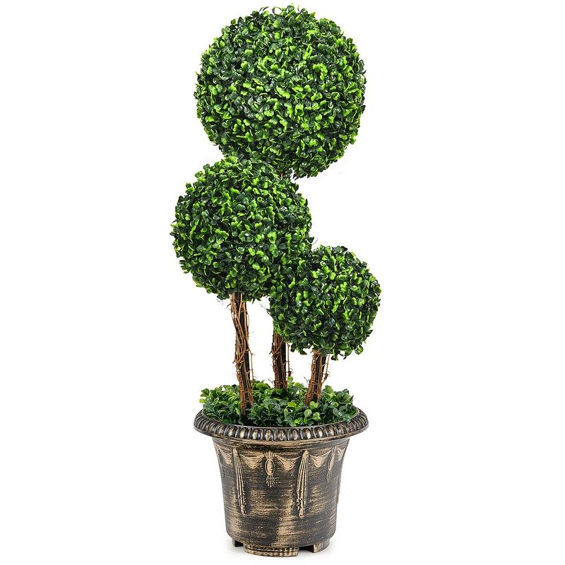 Costway 30″ Artificial Topiary Triple Ball Tree Indoor Outdoor UV Resistant