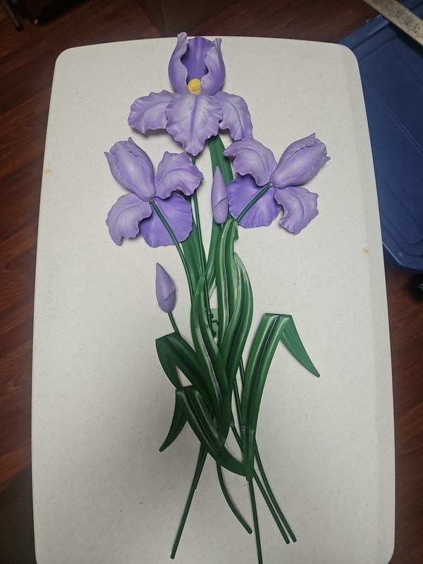 Purple Iris, 29″L× 13″W, WMG , Wall Decor, Ceramic/Resin Flowers & Metal Stem