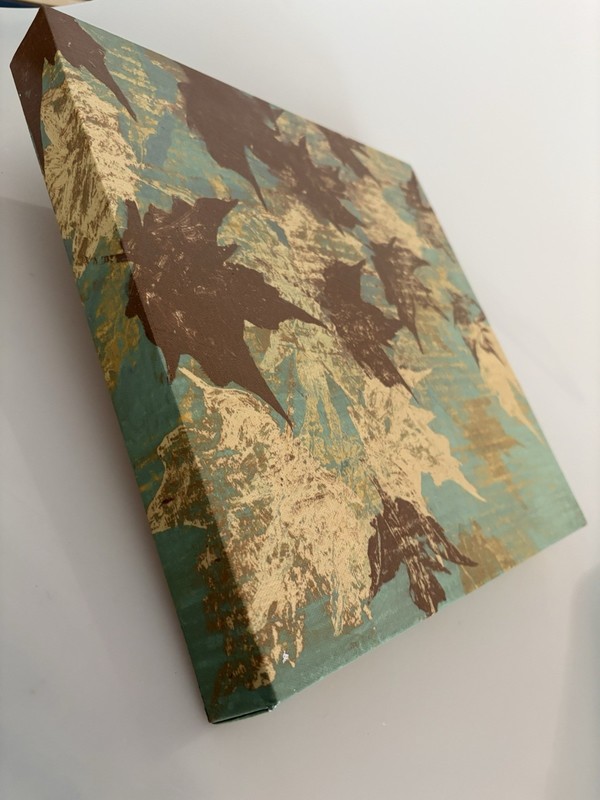 VTG Fall Leaves Golden Teal Brown Simple Abstract Canvas Wall Art 12"x12"x2" gallery
