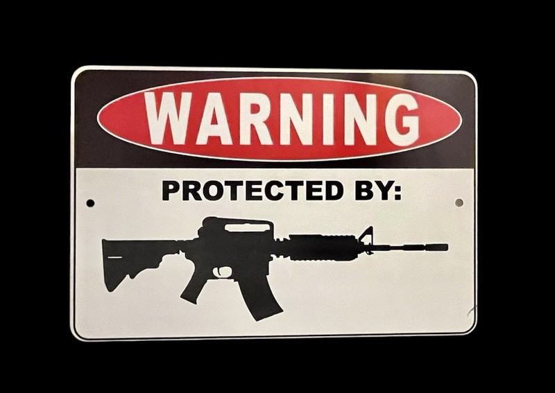 WARNING Protected by Gun Metal Sign for Gun Owners and Home Defense