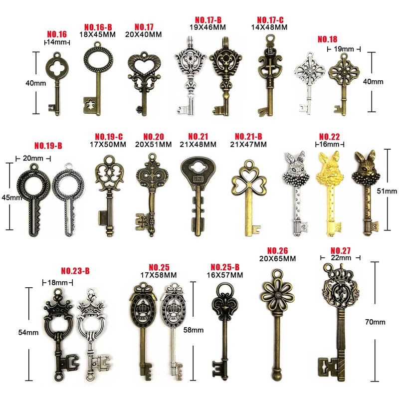 10pcs Retro Antique Vintage Old Looking Decorative Key Charms Jewelry Pendants gallery