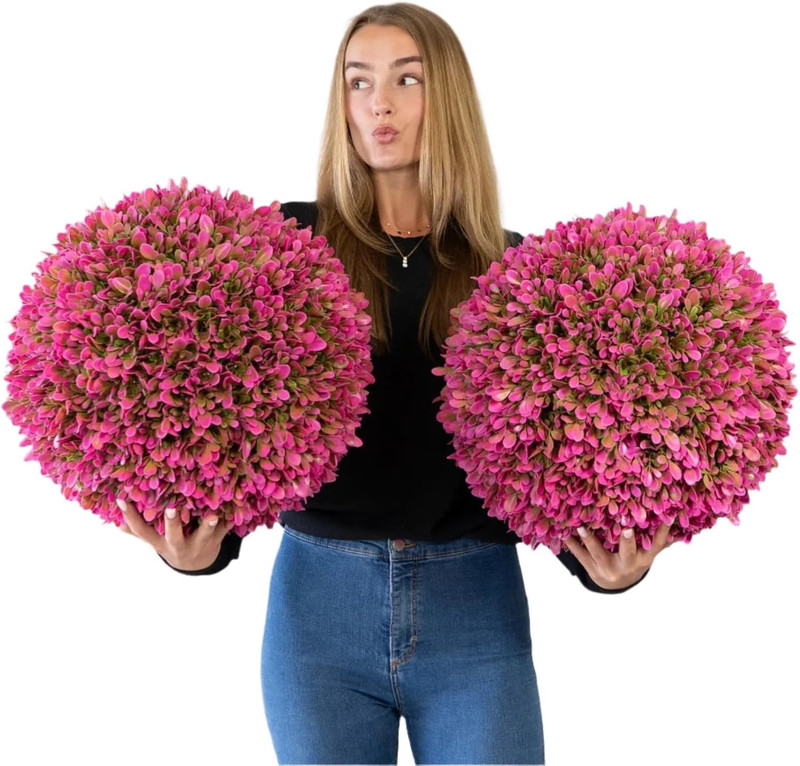 Vibrant Hot Pink Set of 2 Large Topiary Balls for Stunning Decor