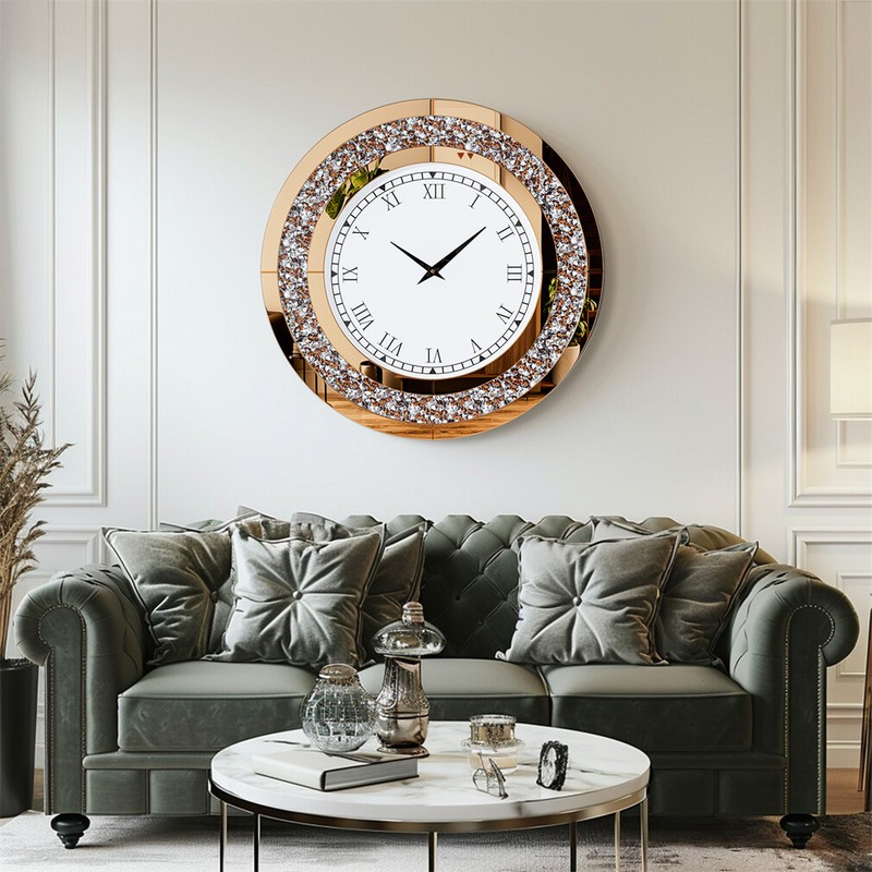 60cm 3D Round Wall Clock Jewel Crushed Diamond Accent Mirror Eye Catching Decor gallery