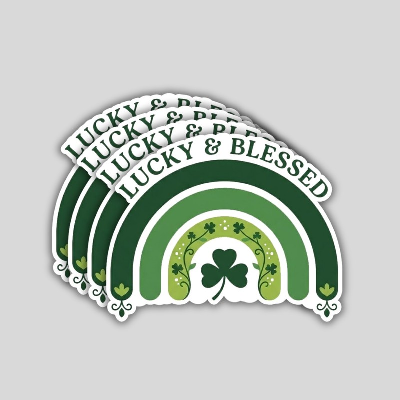 4PCS “Lucky & Blessed Rainbow” Stickers – St Patrick Shamrock Arc Design Vinyl