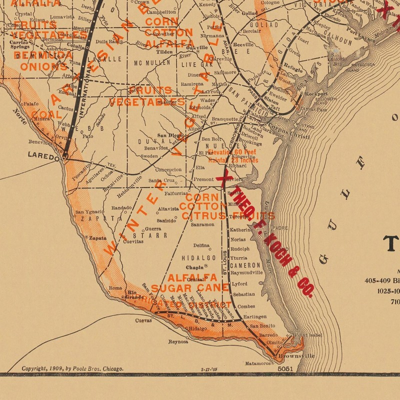 Map of Texas | Iron Mountain Route to all Parts c. 1909 | Vintage Wall Art Print gallery