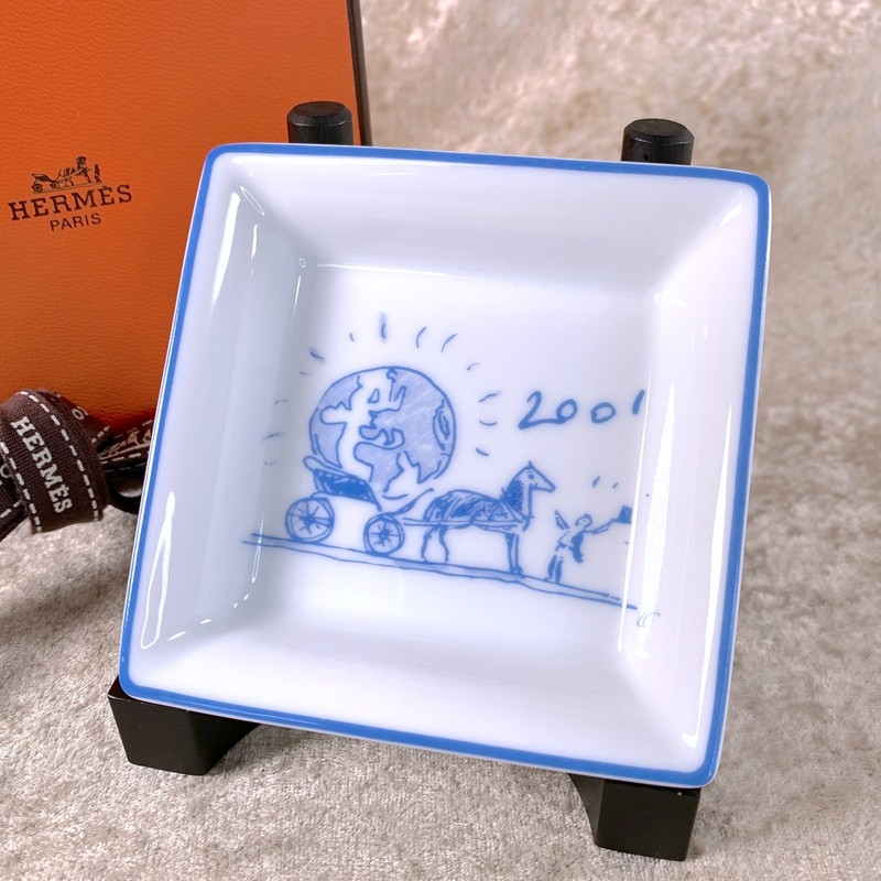 Hermes Paris Ashtray Plate Dish Porcelain Mini Tray 2001 Limited 8x8cm w/ Box