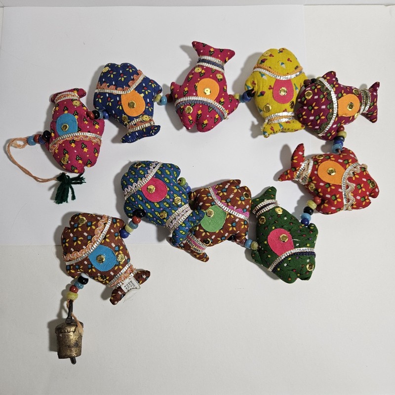 Made in India Fish Garland Cotton Fabric Glass Beads Sequins Colorful Hanging