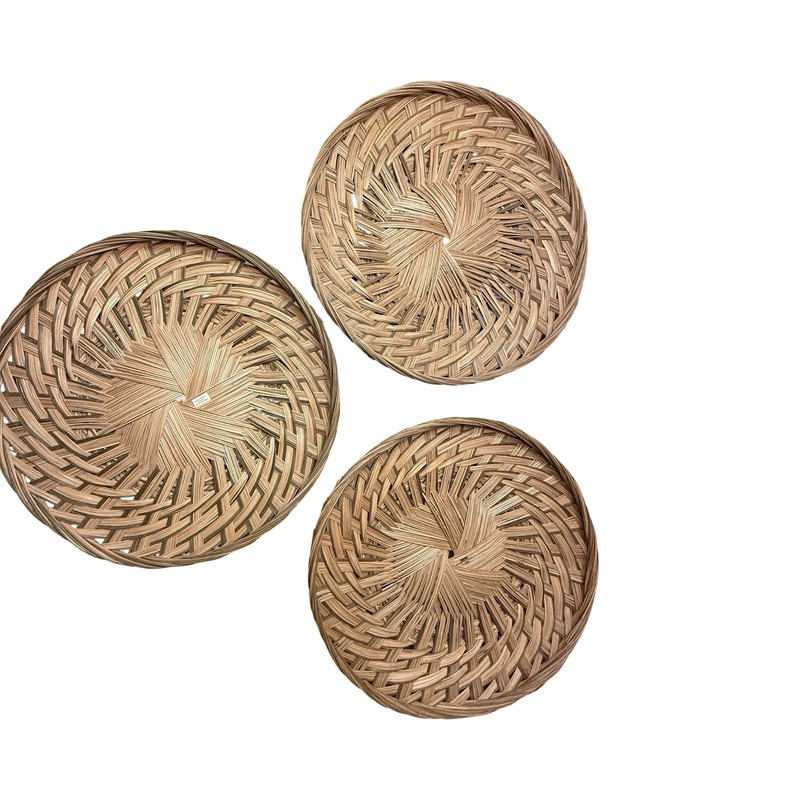 Vintage Handwoven Rattan Wicker Wall Baskets Set of 3 Boho Coastal Decor