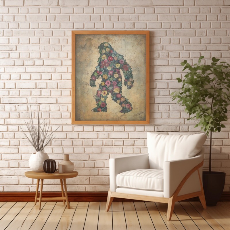 Vintage Sasquatch Flowers Wall Art, Bigfoot Floral Poster, Botanical Yeti Decor gallery