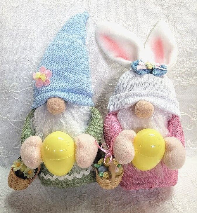 LAST TWO! Easter Bunny Gnomes Set of 2 Handmade Plush 11" New w/Spring Baskets gallery