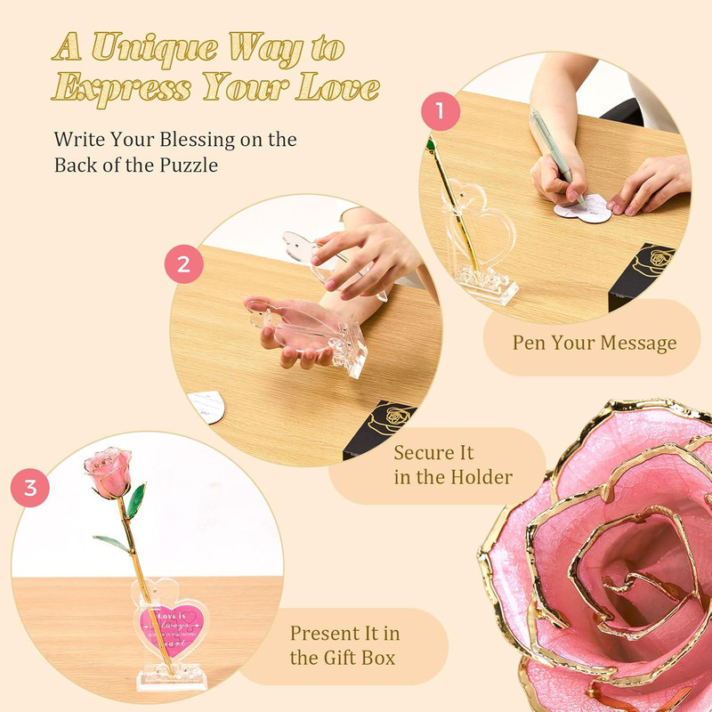 24K Gold Dipped Realistic Pink Rose - Perfect Gift for Her on Any Occasion gallery