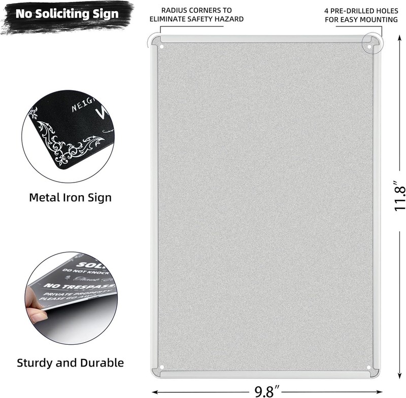 Versatile No Soliciting Aluminum Metal Sign for Indoors & Outdoors - Chic Design gallery
