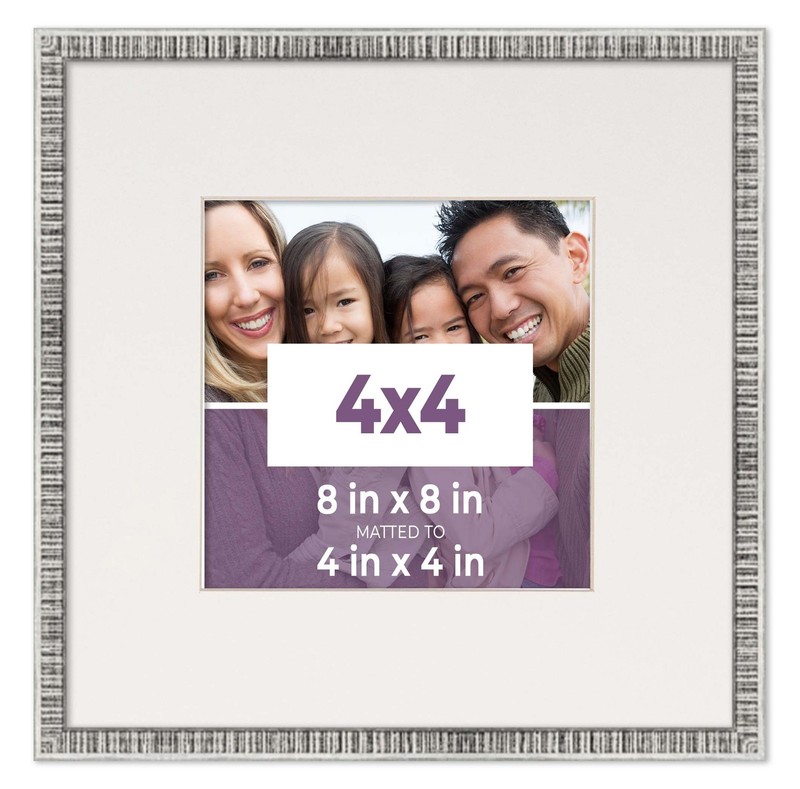 4×4 In Frame Silver With White Picture Mat For 4×4 In Photo – Silver 8×8 Frame T