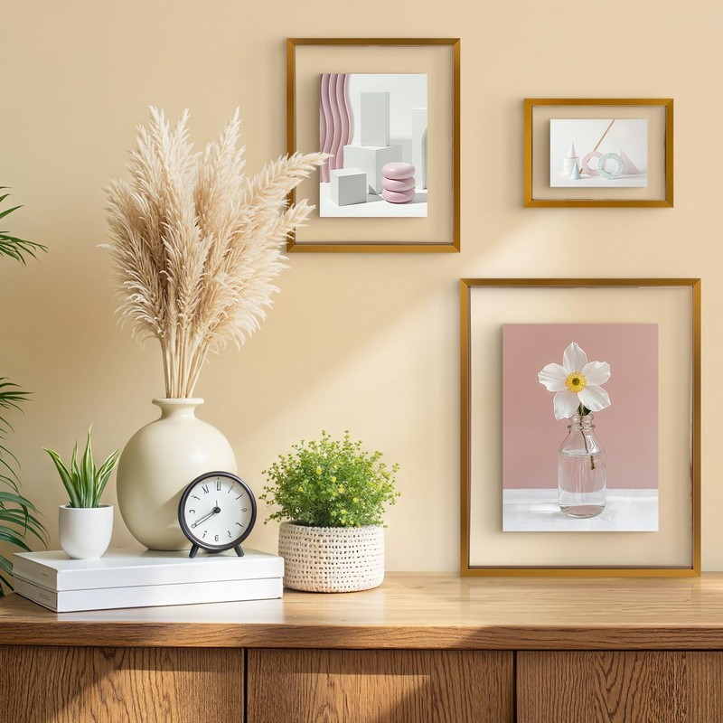 Floating Picture Frame Set Bronze Metal Real Glass Gallery Wall Frames 7 Pack gallery