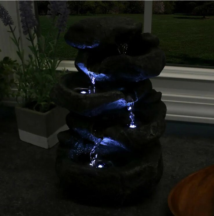 Sunnydaze Decor® Stacked Rocks Tabletop Fount Light Grey w/LED Light gallery