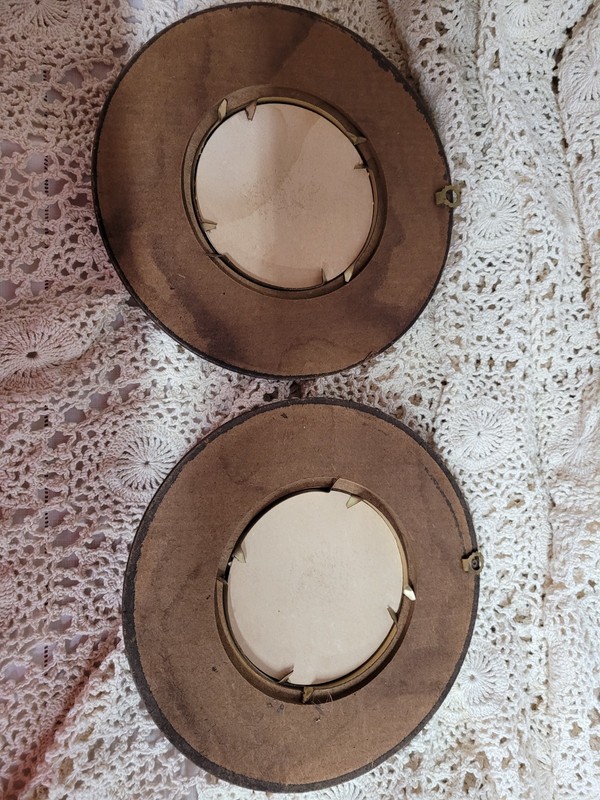 Set Of Two Round Wood Floral Bubble Glass Vintage gallery