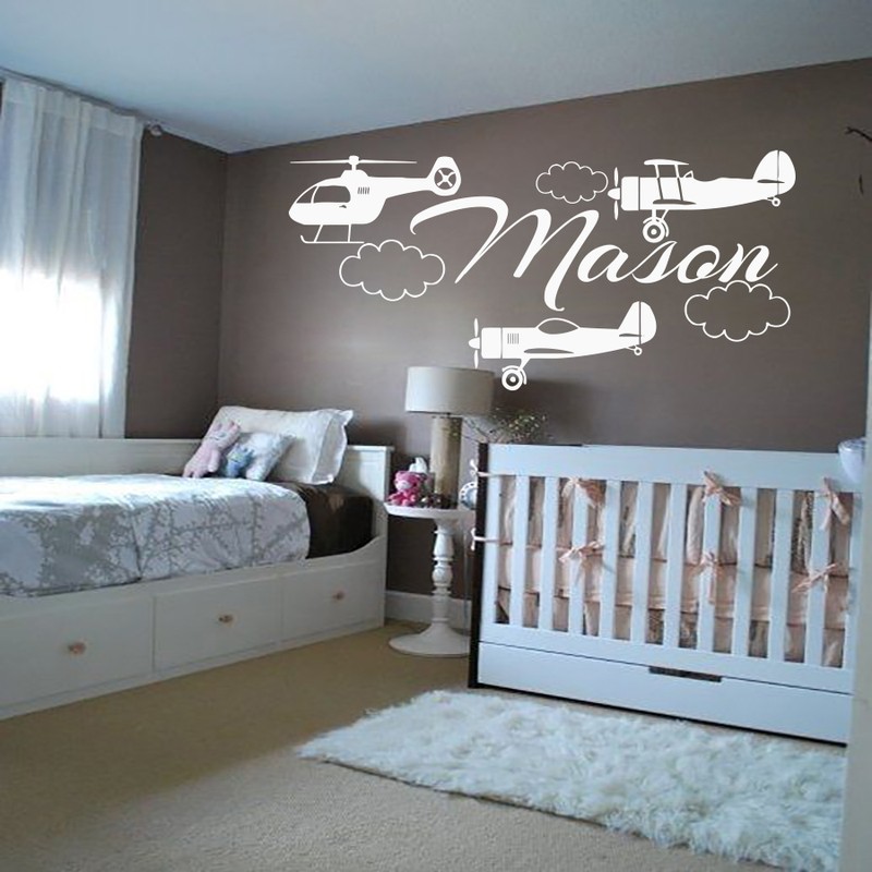 Personalized Name Wall Decals Boy Decal Vinyl Sticker Plane Airplane Decor MN726