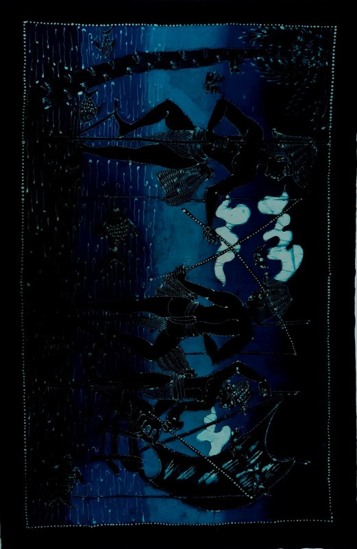Wall Hanging Art Traditional Fishing Hand Painted Fabric Home Decor Poste gallery