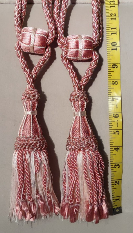 2 ITALIAN BRAIDED ROPE TASSEL PALE, DUSTY PINK , CURTAIN, DRAPERY LUXURY TIEBACK gallery