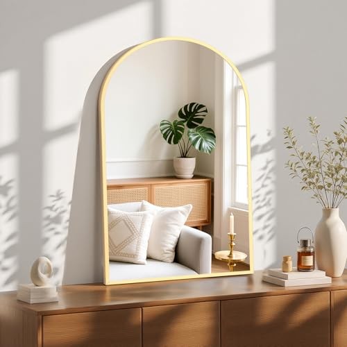 24X36 Inch Arched Bathroom Mirror for Wall, Vanity 36″L x 24″W Gold-arched