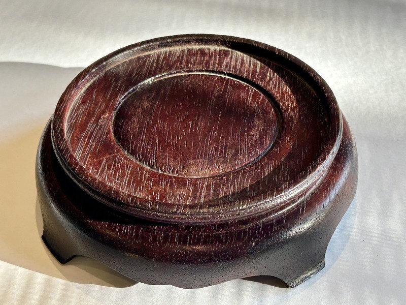 Chinese Hardwood Carved Wood Pottery/Glass Stand Late 90’s Vintage 4” ID