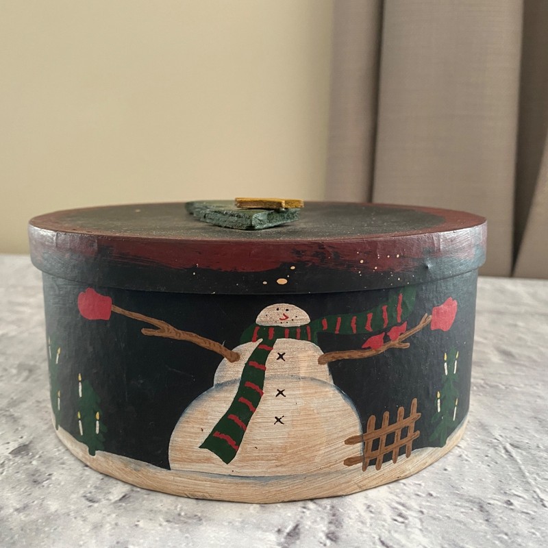 Primitive Snowman Small Lidded Box Winter Folk Art Style Christmas Home Decor gallery