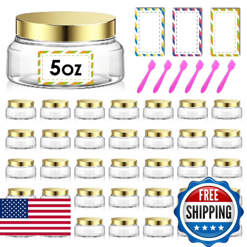 36 Pack 5 oz Plastic Cosmetic Containers With Lids Refillable Clear Empty Travle