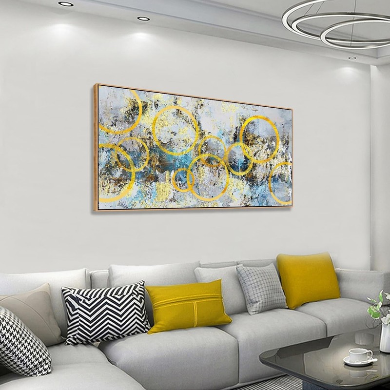 30" x 60" Framed Large Golden Circle Nordic Abstract Canvas Print Wall Art Decor gallery