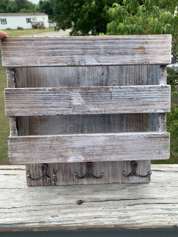 Rustic Wood Key & Mail Rack Combo Wall Organizer with 3 Hooks, 11×9 inches