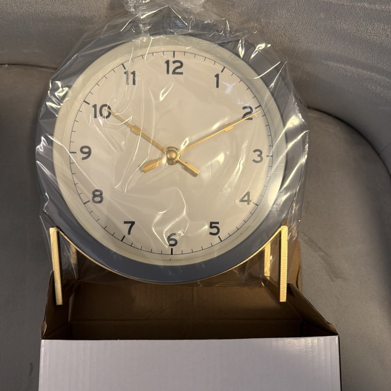Hearth & Hand Magnolia Round Decorative Tabletop Clock Gray Brass NEW