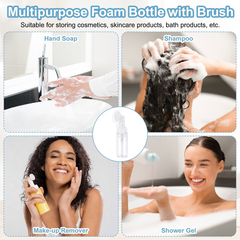 3Pcs 2oz / 60ml Foam Pump Bottle with Brush, Clear(Round) gallery