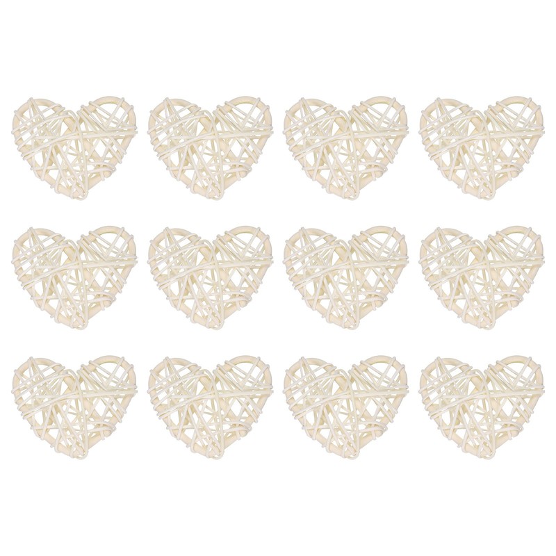 16Pcs Heart Rattan Ball Vase Filler Home Decoration White 2.36 in